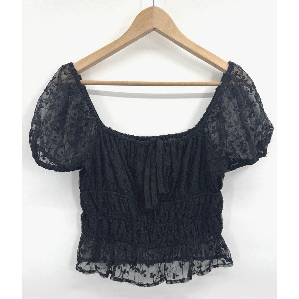 Y2K Whimsigoth Milkmaid Top Medium Lace Mesh Puff Sleeve Ren Faire Layer Peasant
